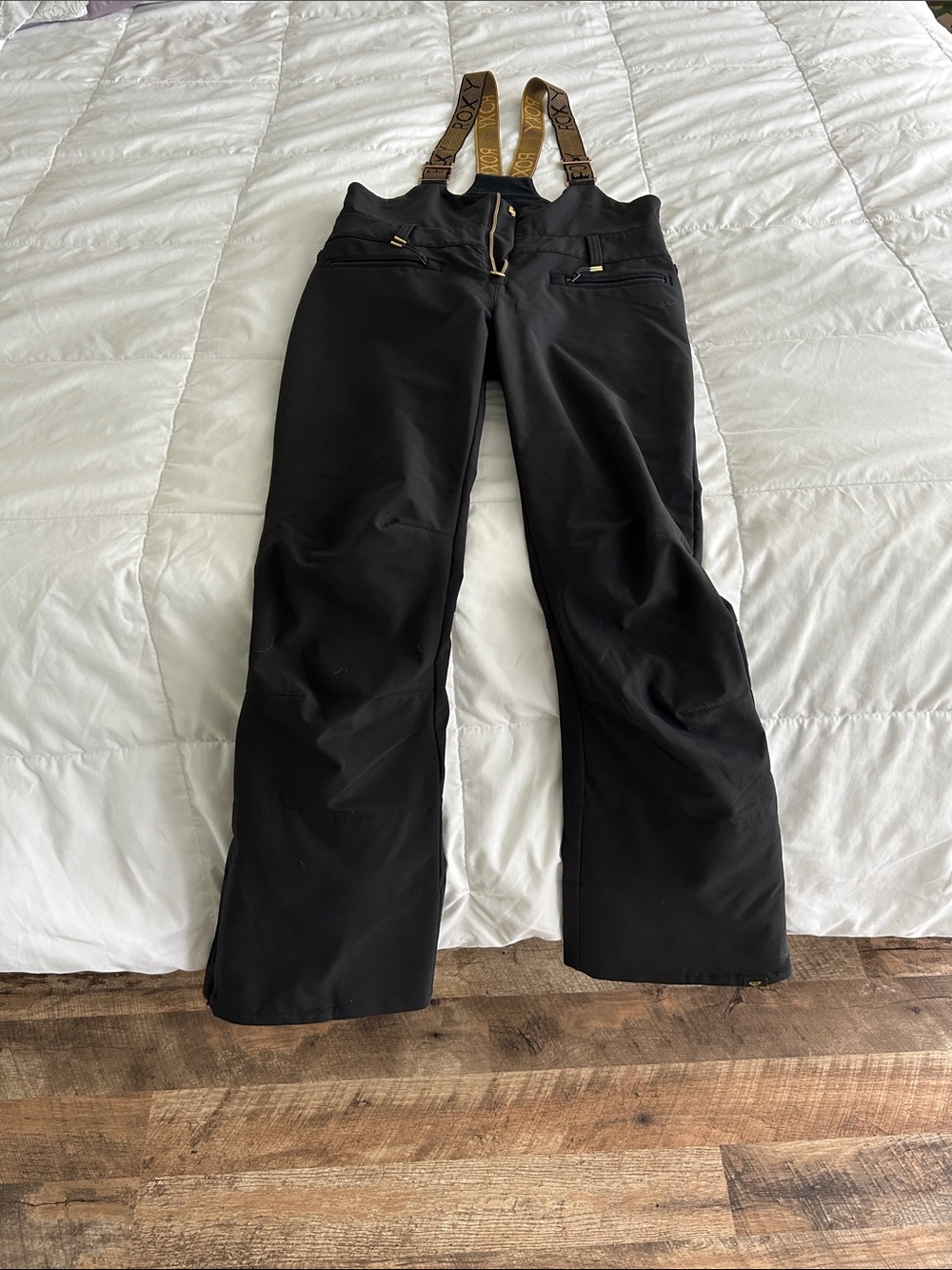Roxy Black Snow Pants with Branded Tan Suspenders